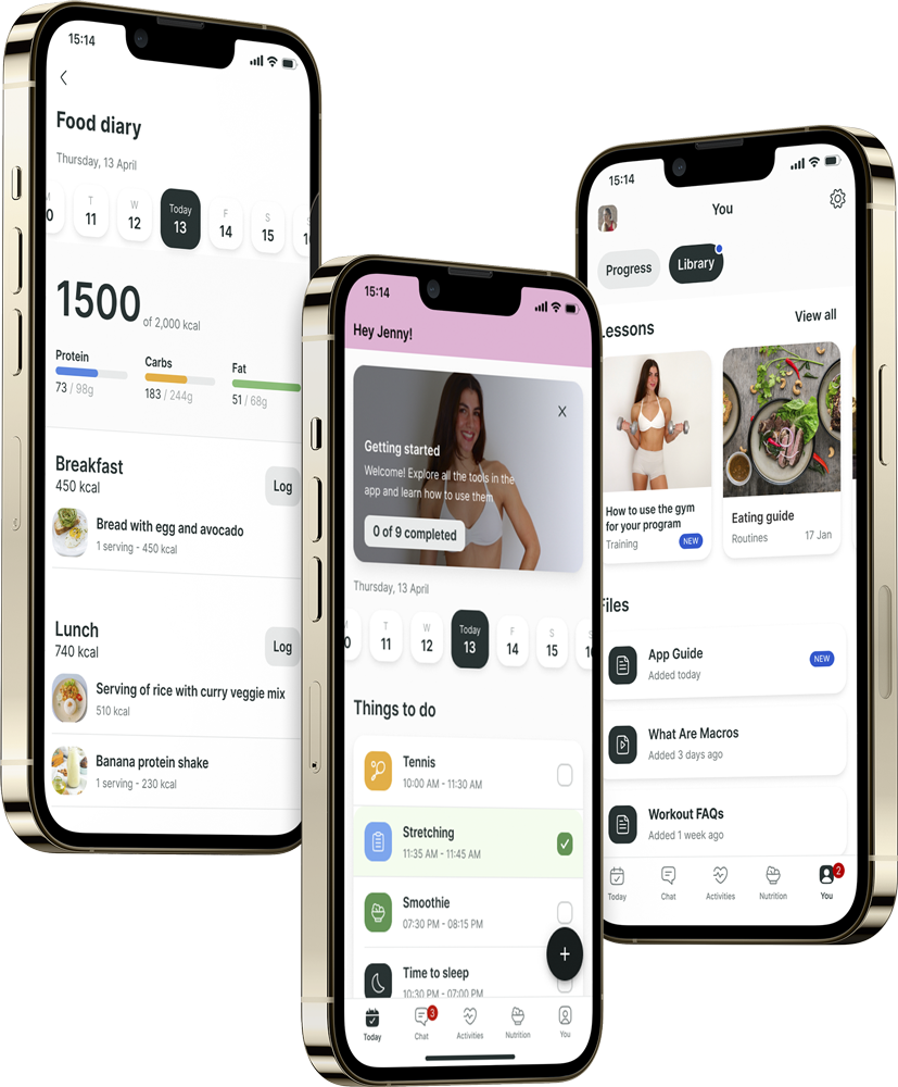 A mockup of the coaching app showcasing the features.